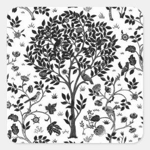 William Morris Tree of Life Pattern, Black & White スクエアシール