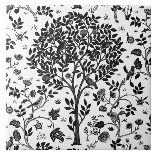 William Morris Tree of Life Pattern, Black & White タイル (正面)