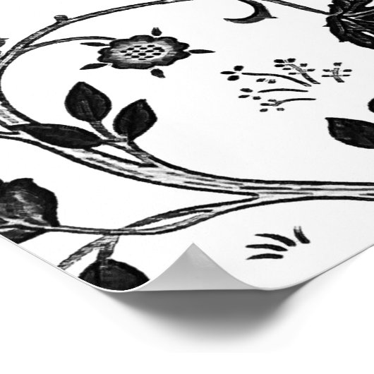 William Morris Tree of Life Pattern, Black & White ポスター (角)