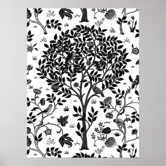 William Morris Tree of Life Pattern, Black & White ポスター (正面)