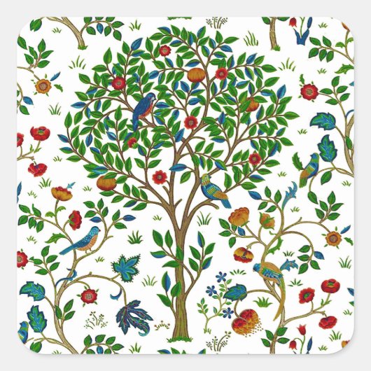 William Morris Tree of Life Pattern, Green & 数々の. スクエアシール (正面)