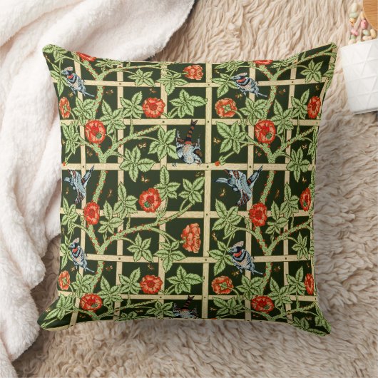 William Morris Trellis Pattern in Green クッション (ブランケット)
