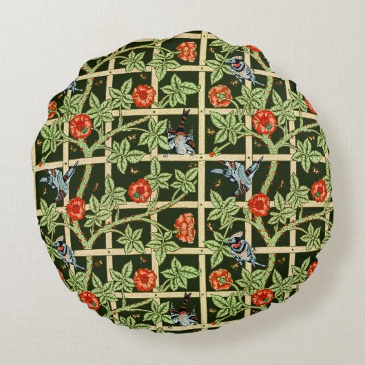 William Morris Trellis Pattern in Green ラウンドクッション (裏面)