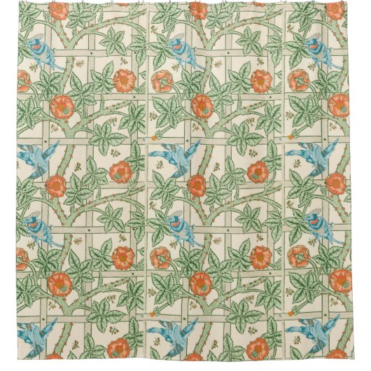 William Morris Trellis Victorian Wallpaper シャワーカーテン (正面)