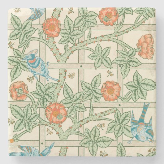 William Morris Trellis Victorian Wallpaper ストーンコースター (正面)