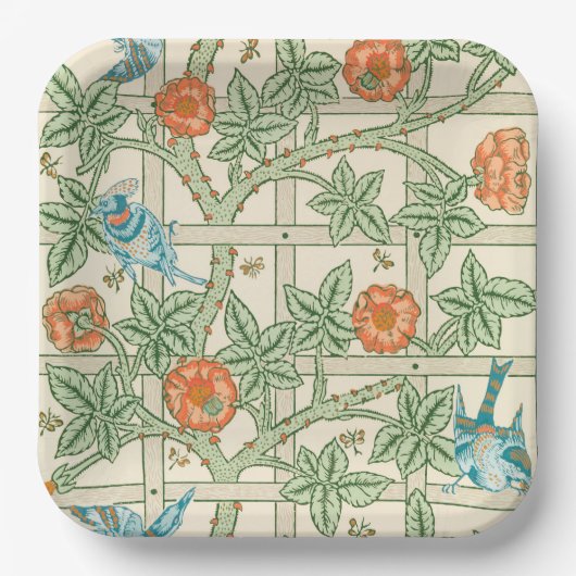 William Morris Trellis Victorian Wallpaper ペーパープレート (正面)