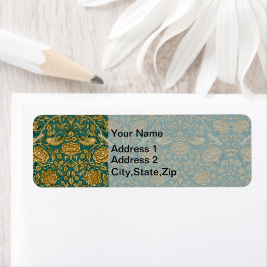 William Morris Tudor Rose Pattern Blue Golden ラベル (インサイチュ)