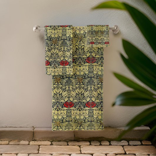 William * Morris Tulipとバラ金ゴールドレッド バスタオルセット