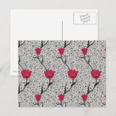 William Morris Tulip Damask、グレーと赤のはがき ポストカード (正面/裏面)