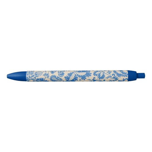 William Morris Venetian Flower Damask Brocade 黒ボールペン (正面)
