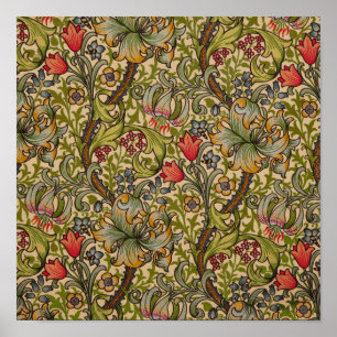 William Morris Vintage Golden Lilly Floral Design ポスター