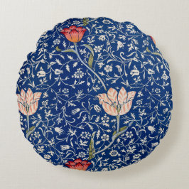 William Morris Vintage Tulip Floral Indigo Pattern ラウンドクッション