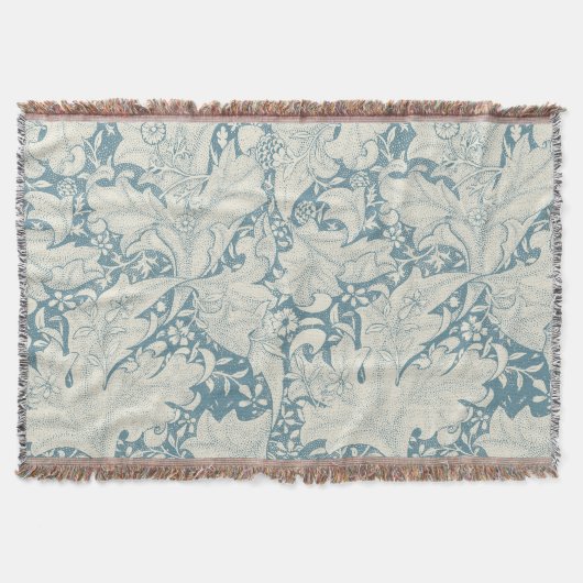 William Morris Wallflower floral blue damask  スローブランケット (正面)