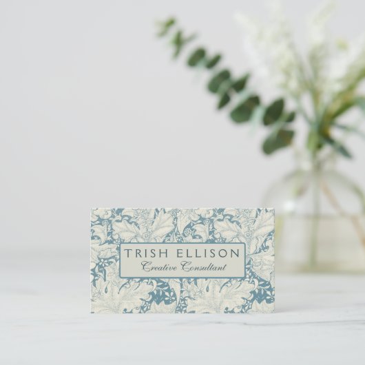 William Morris Wallflower floral blue damask 名刺 (スタンド正面)