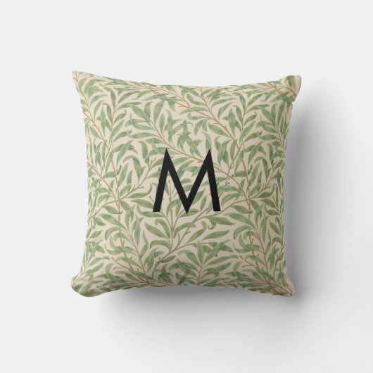 William Morris Willow Bough Pattern Monogram クッション (正面)