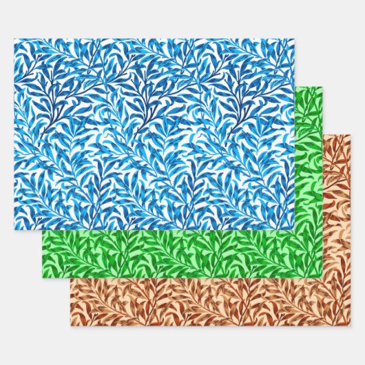 William Morris Willow, Light Blue, Green & Beige ラッピングペーパーシート (セット)