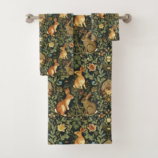 William Morris Woodland Floral Rabbits Christmas バスタオルセット (インサイチュ)