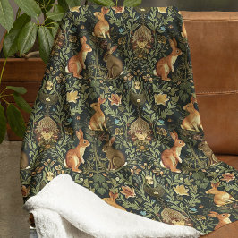 William Morris Woodland Floral Rabbits Christmas フリースブランケット