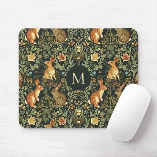 William Morris Woodland Floral Rabbits Christmas マウスパッド (マウス)