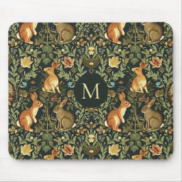 William Morris Woodland Floral Rabbits Christmas マウスパッド