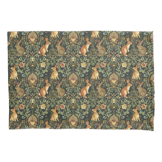William Morris Woodland Floral Rabbits Christmas 枕カバー (正面)