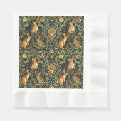 William Morris Woodland Floral Rabbits Christmas 縁ありランチョンナプキン (正面)