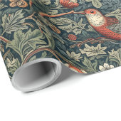 William Morris Woodland Florals Birds Christmas ラッピングペーパー (ロールコーナー)