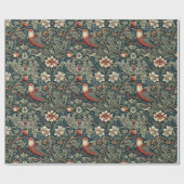 William Morris Woodland Florals Birds Christmas ラッピングペーパー (フラット)