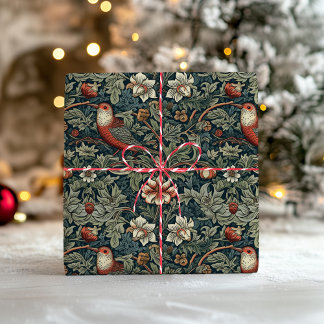 William Morris Woodland Florals Birds Christmas ラッピングペーパー
