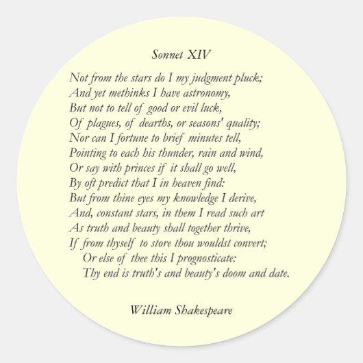 William ShakespeareによるSonnet # 14 ラウンドシール (正面)