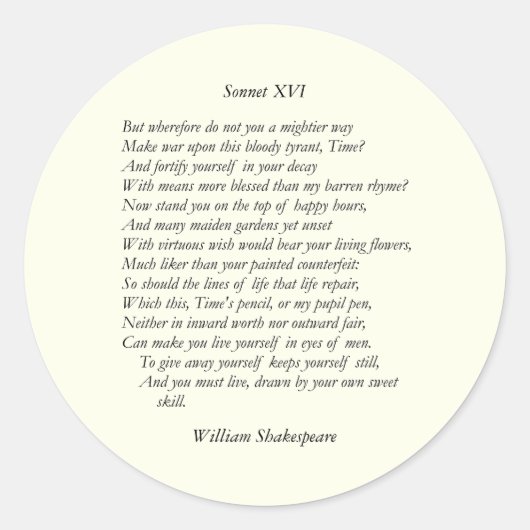 William ShakespeareによるSonnet # 16 ラウンドシール (正面)