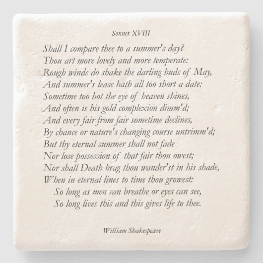 William ShakespeareによるSonnet#18 ストーンコースター (正面)