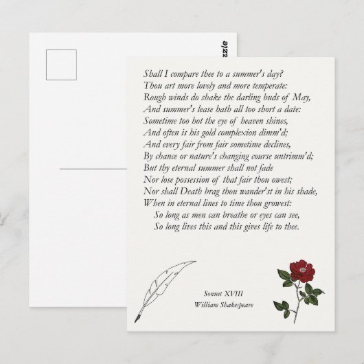 William ShakespeareによるSonnet#18 ポストカード (正面/裏面)