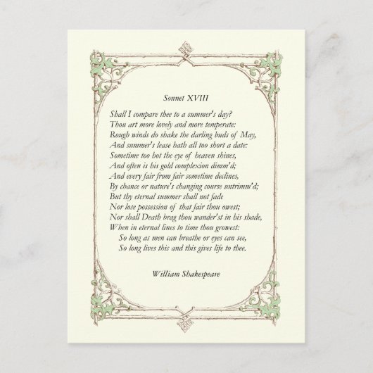 William ShakespeareによるSonnet#18 ポストカード (正面)