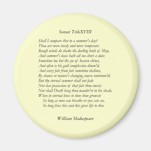 William ShakespeareによるSonnet#18 マグネット (正面)