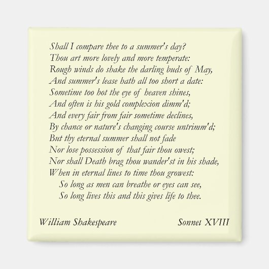William ShakespeareによるSonnet#18 マグネット (正面)