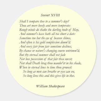 William ShakespeareによるSonnet#18 ラウンドシール