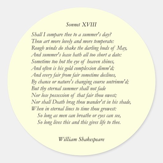 William ShakespeareによるSonnet#18 ラウンドシール (正面)