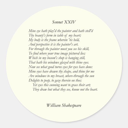 William ShakespeareによるSonnet # 24 ラウンドシール (正面)