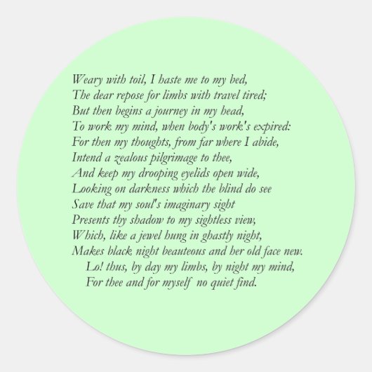 William ShakespeareによるSonnet # 27 ラウンドシール (正面)