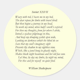 William ShakespeareによるSonnet # 27 ラウンドシール