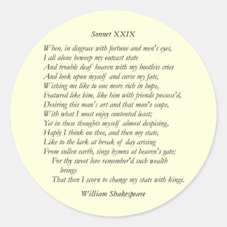 William ShakespeareによるSonnet # 29 ラウンドシール