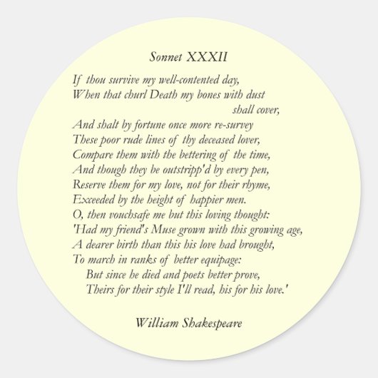 William ShakespeareによるSonnet # 32 ラウンドシール (正面)