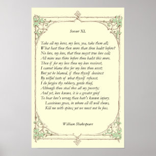 William ShakespeareによるSonnet # 40 ポスター