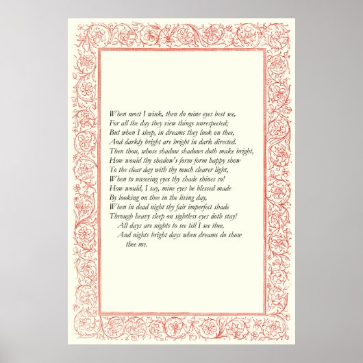William ShakespeareによるSonnet # 43 ポスター (正面)