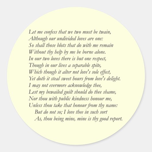 William ShakespeareによるSonnet Number 36 ラウンドシール (正面)