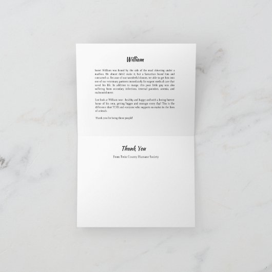 William TCHS Thank You カード (内部)