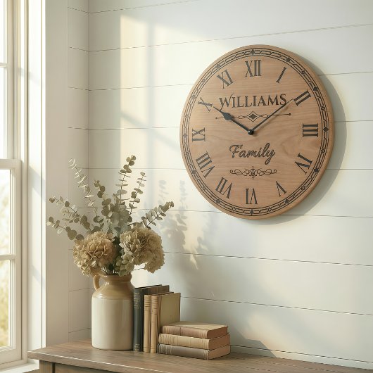 Williams Family Wall Clock – Wooden Style Decor ラージ壁時計