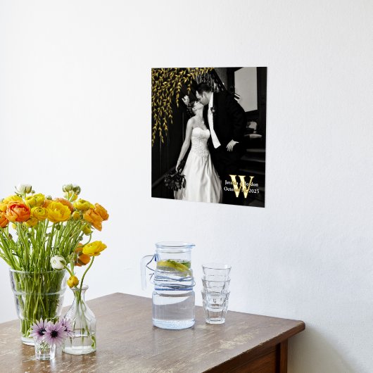 Willow Branch Wedding Custom Photo and Text  箔ポスター (レイダウン (キッチン))