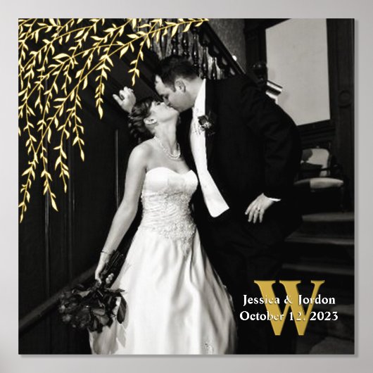Willow Branch Wedding Custom Photo and Text 箔ポスター (正面)